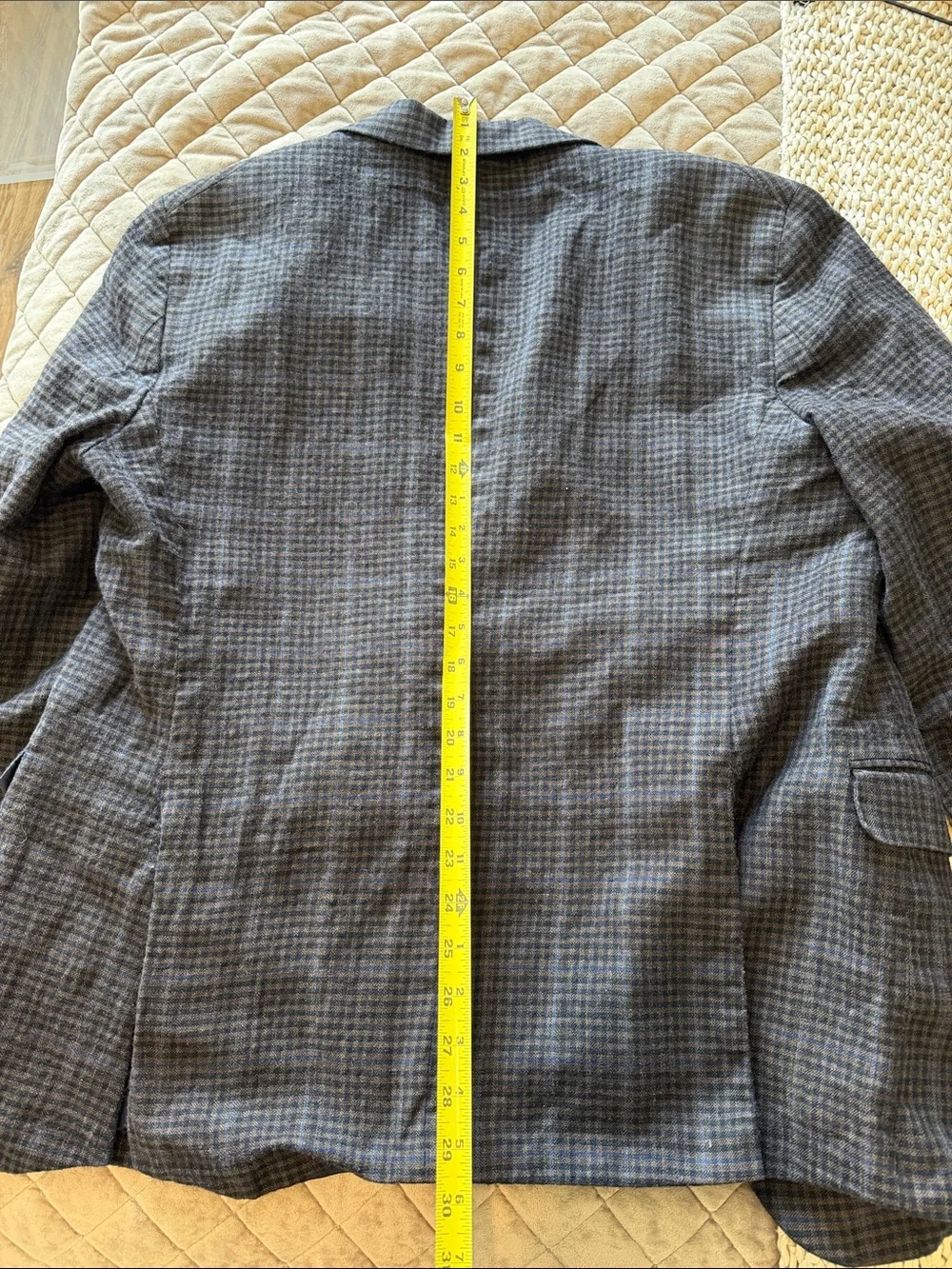 Men's Grey Blue Plaid Two-Button Blazer